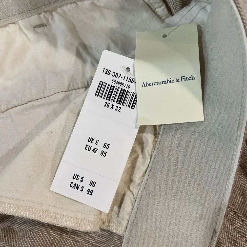 Abercrombie & Fitch Men’s Straight Fit Stretch Herringbone Pants Beige 36x32